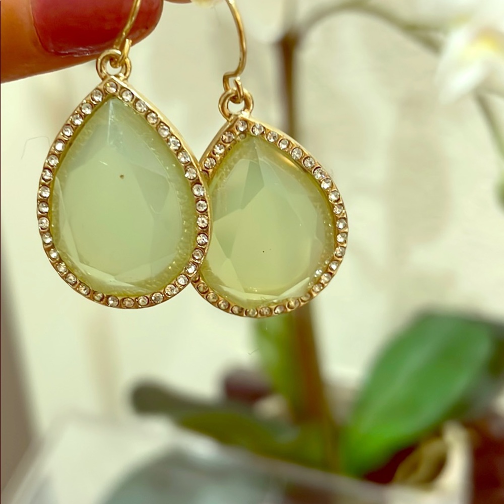 Green translucent teardrop earrings